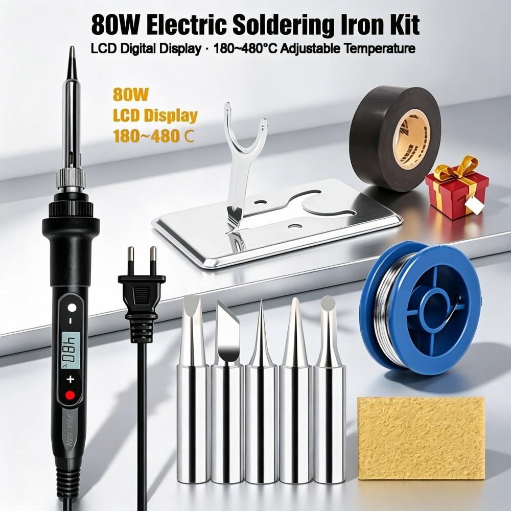 Diy Electronics Bench - 80W Adjustable‑Temperature Electric Soldering‑Iron, Replaceable Solder‑Tips