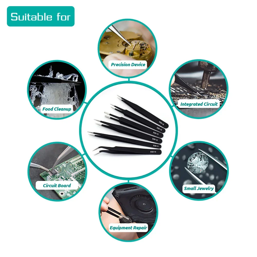 6pcs Precision Tweezers Set ES - đánh giá và giá Diy Electronics Soldering Kit